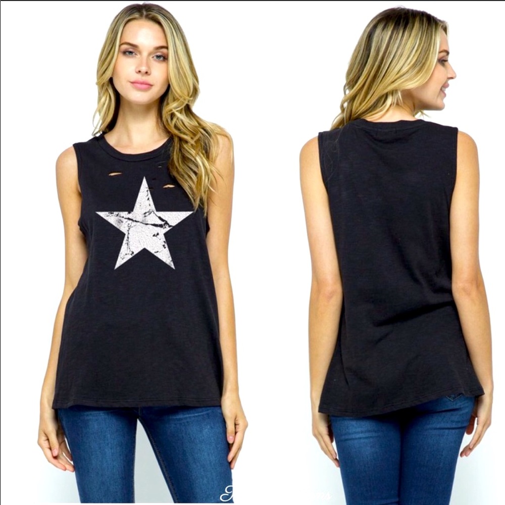 *NEW* Star Graphic Distressed Cotton Sleeveless Tee Size Small